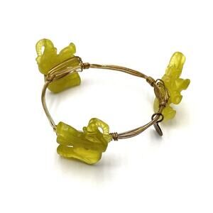 Bourbon and Boweties Bracelet Bangle Green Jade Elephants 7.25”